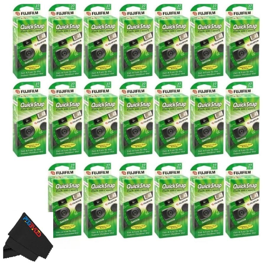 Fujifilm QuickSnap Flash 400 Disposable 35mm Camera with PixiBytes Microfiber Cleaning Cloth... (20 Packs (10 Twin Pack)) Image