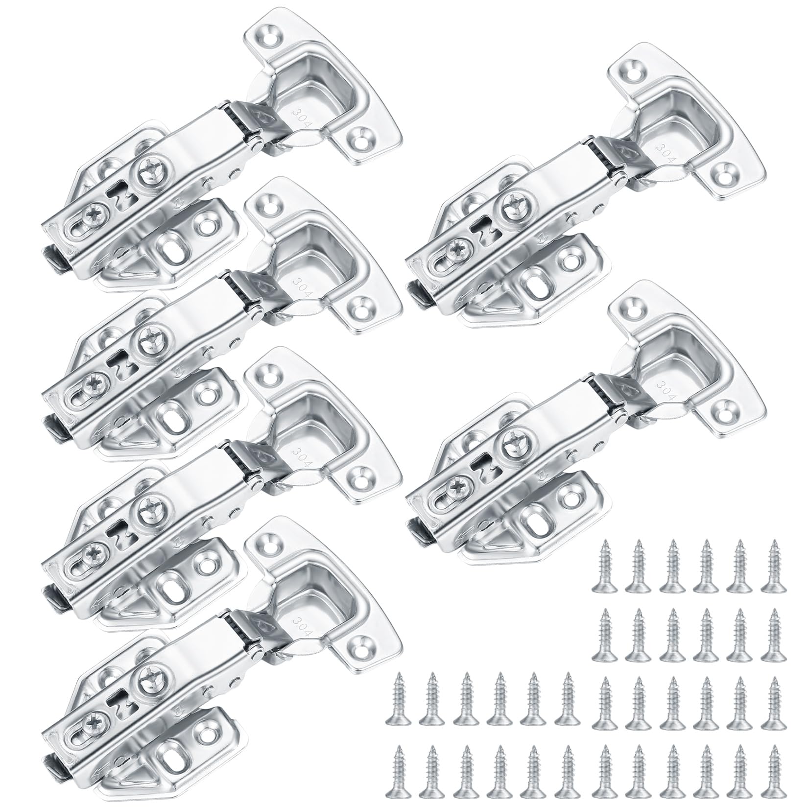 6 Pcs Kitchen Units Door Hinges, Soft Close Cupboard Wardrobe Doors Hinges, Folding Doors Hinge with Screws, Full Overlay Mute Cabinet Hinges