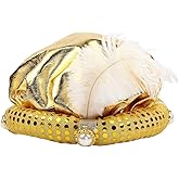 Mochiglory Gold Gypsy Fortune Teller Arabian Hat Feather Plume Hats Costume Set Party Decor