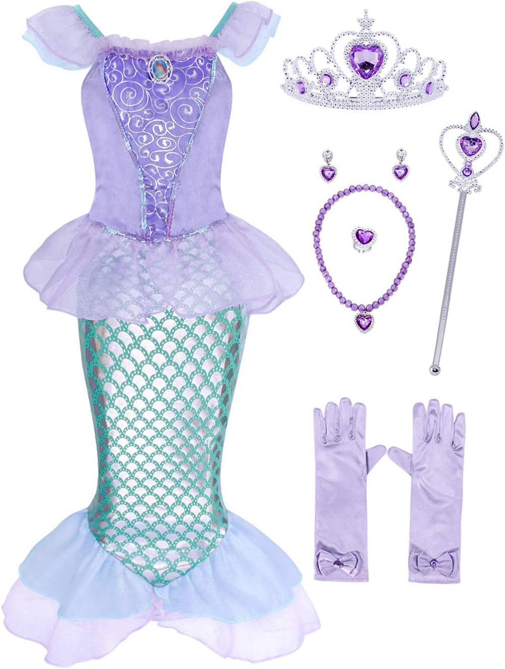 Girls Mermaid Dress Princess Costume Dress up Kids Birthday Sequins Party Dress Accessories 2-10 Years