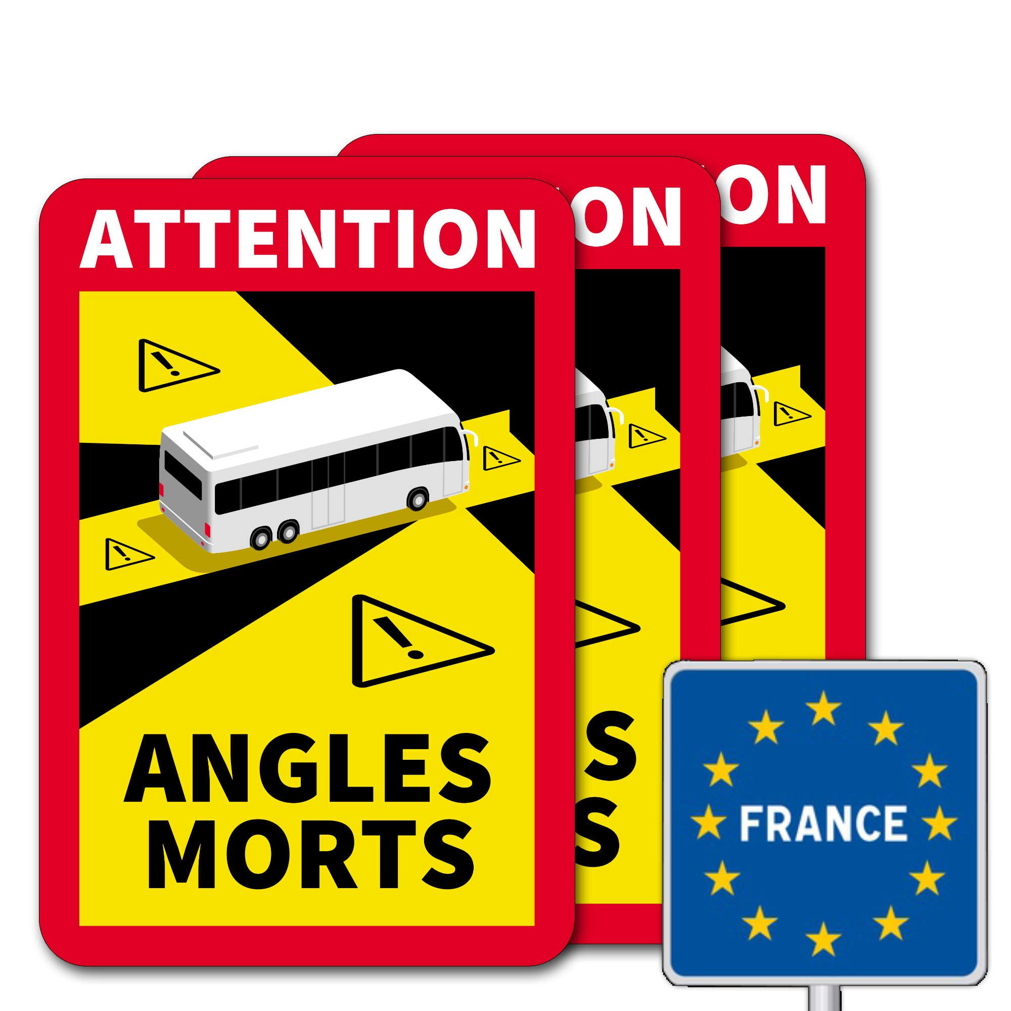 LOHOFOL Warning Blind Spot Signs (2 Magnetic, 1 Sticker with Bus Symbol), 25 x 17 cm, France