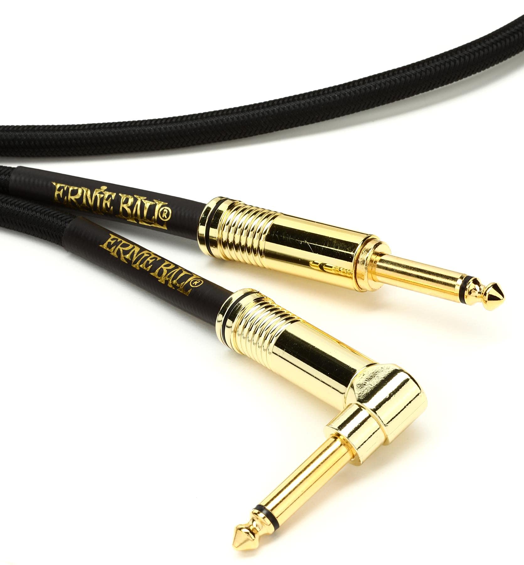 Ernie Ball Braided Instrument Cable, Straight/Angle, 18ft, Black (P06086) Image