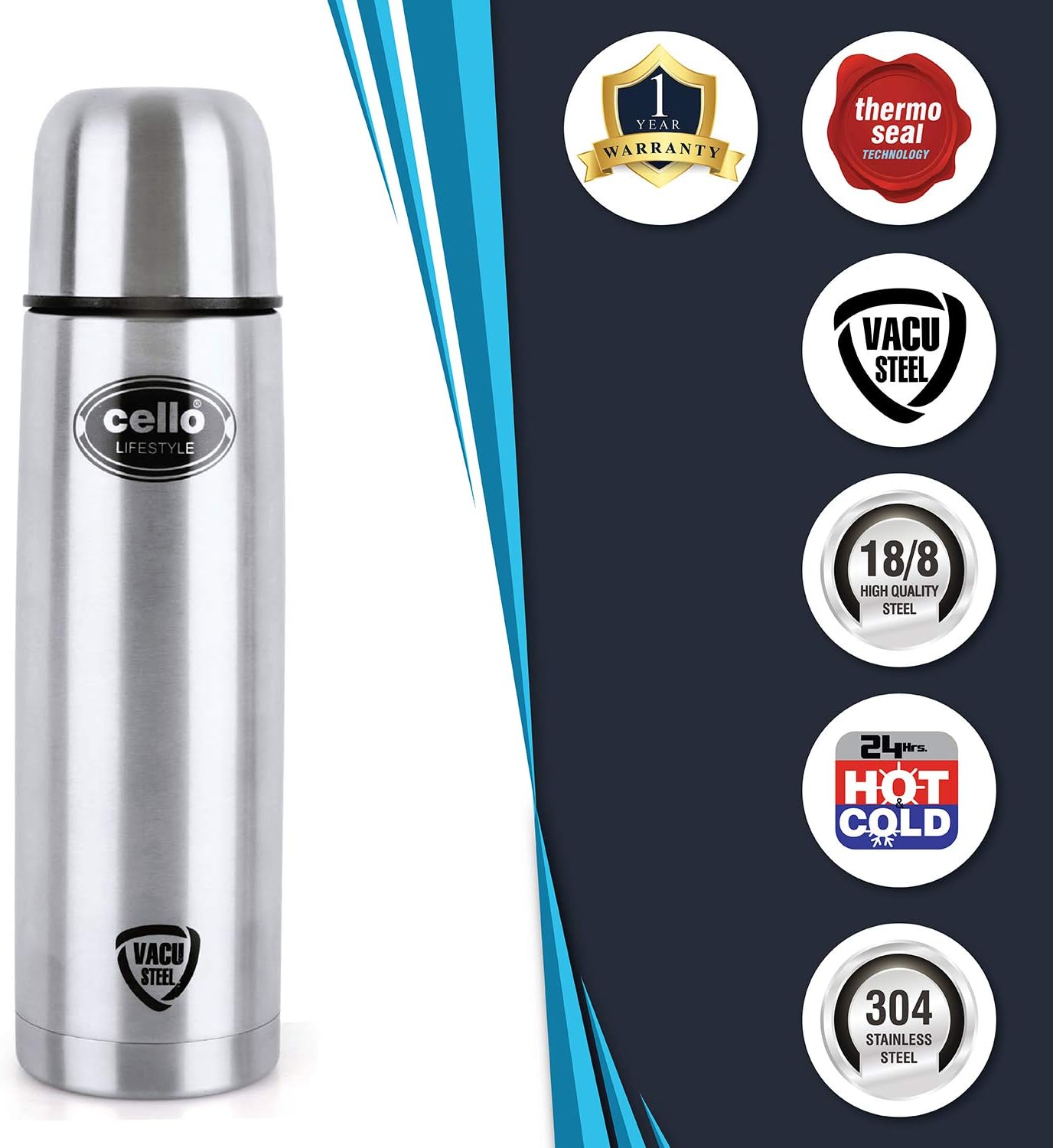 cello lifestyle stainless steel flask 500ml