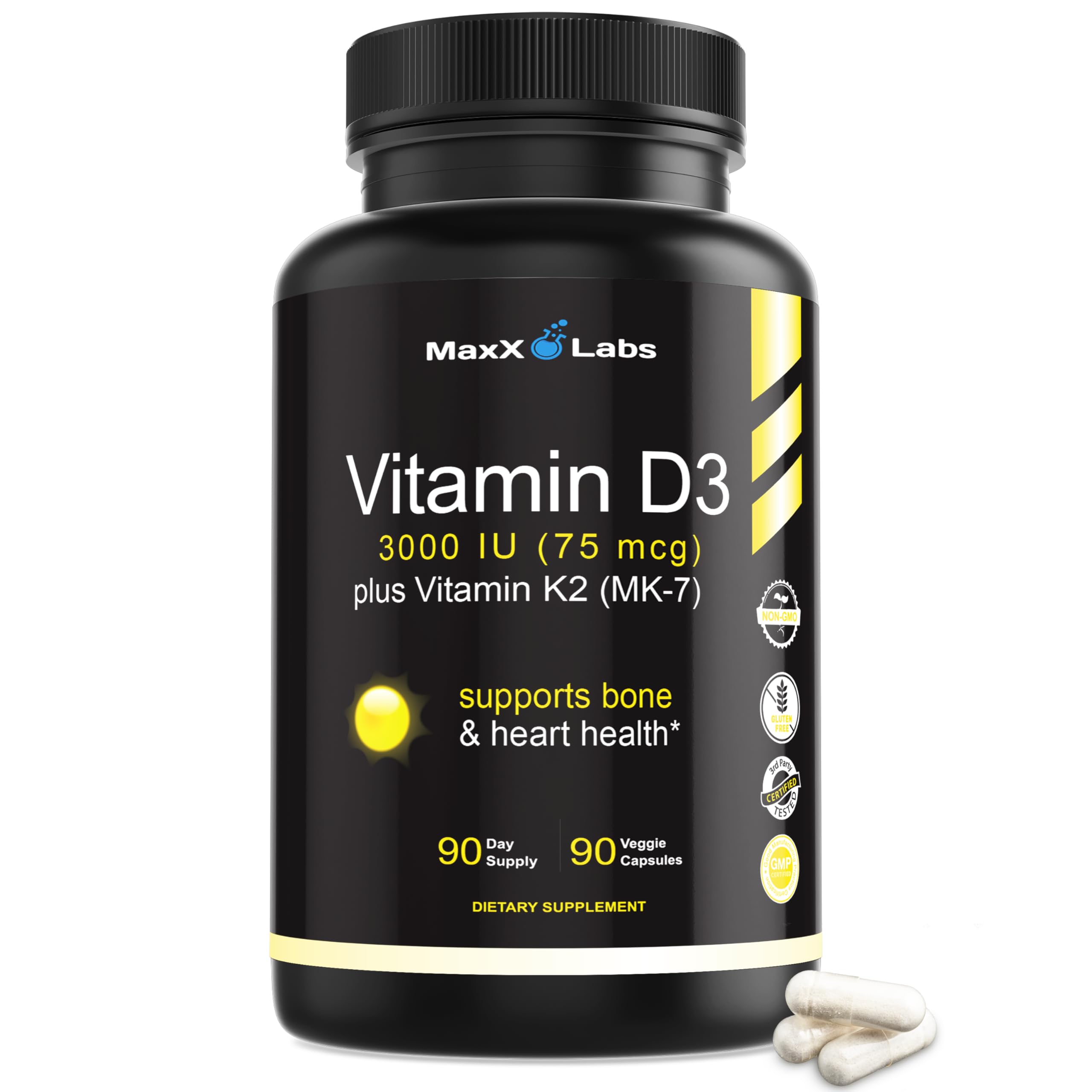 Vitamin D3 K2 3000 IU - with Vitamin K as MK-7 from