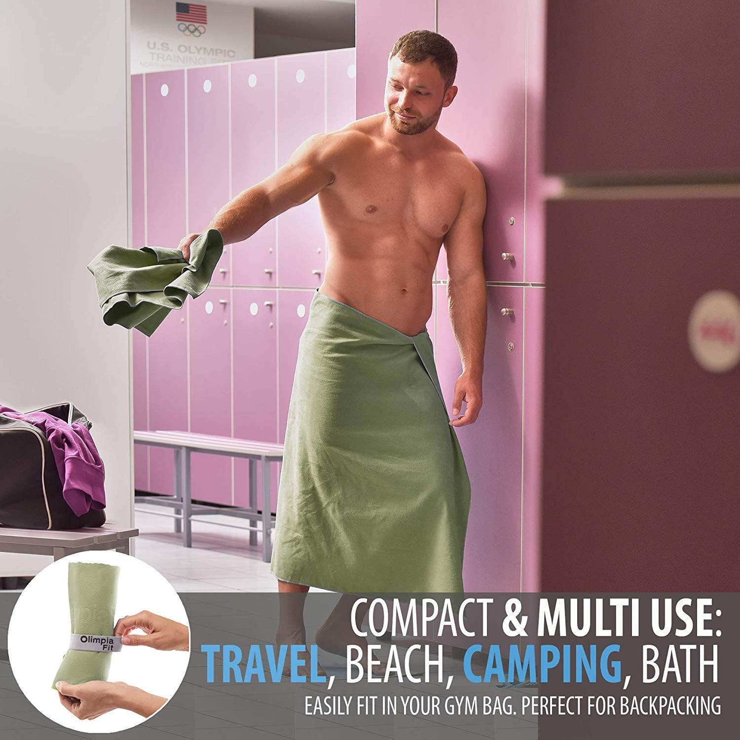 Set of 3 Microfiber Towels - Best for Gym Travel Camp Beach Backpacking Sports Outdoor Swim - Quick Dry Fast · Absorbent · Antimicrobial · Compact · Lightweight Men Women Gift Toiletry Bag (Khaki) : Sports & Outdoors
