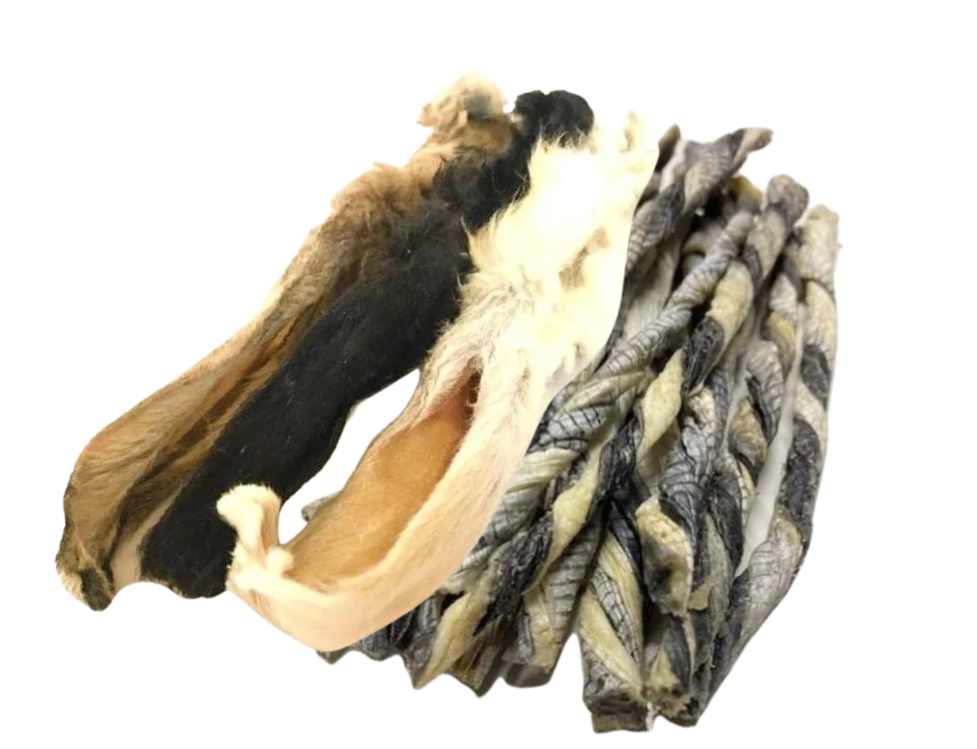 Premium Dried Fish Skin Twists and Hairy Rabbit Ears or Fur Combo Pack - All-Natural, Protein-Rich Natural Raw Dog Treats | 2 x 100g Individual Packs