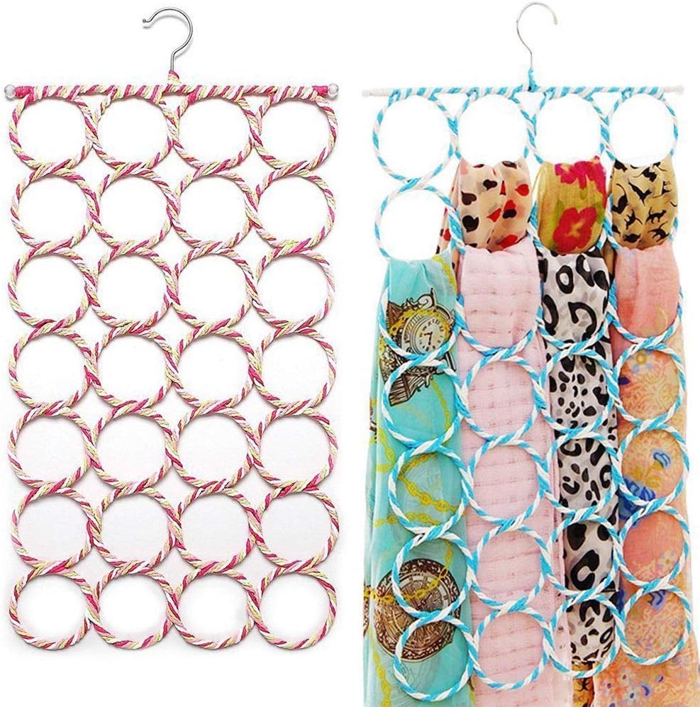 SKEMIX 28 Count Circles Scarf Hanger Belt Tie Multifunctional Organizer Holder Collapsible (Random-Color)