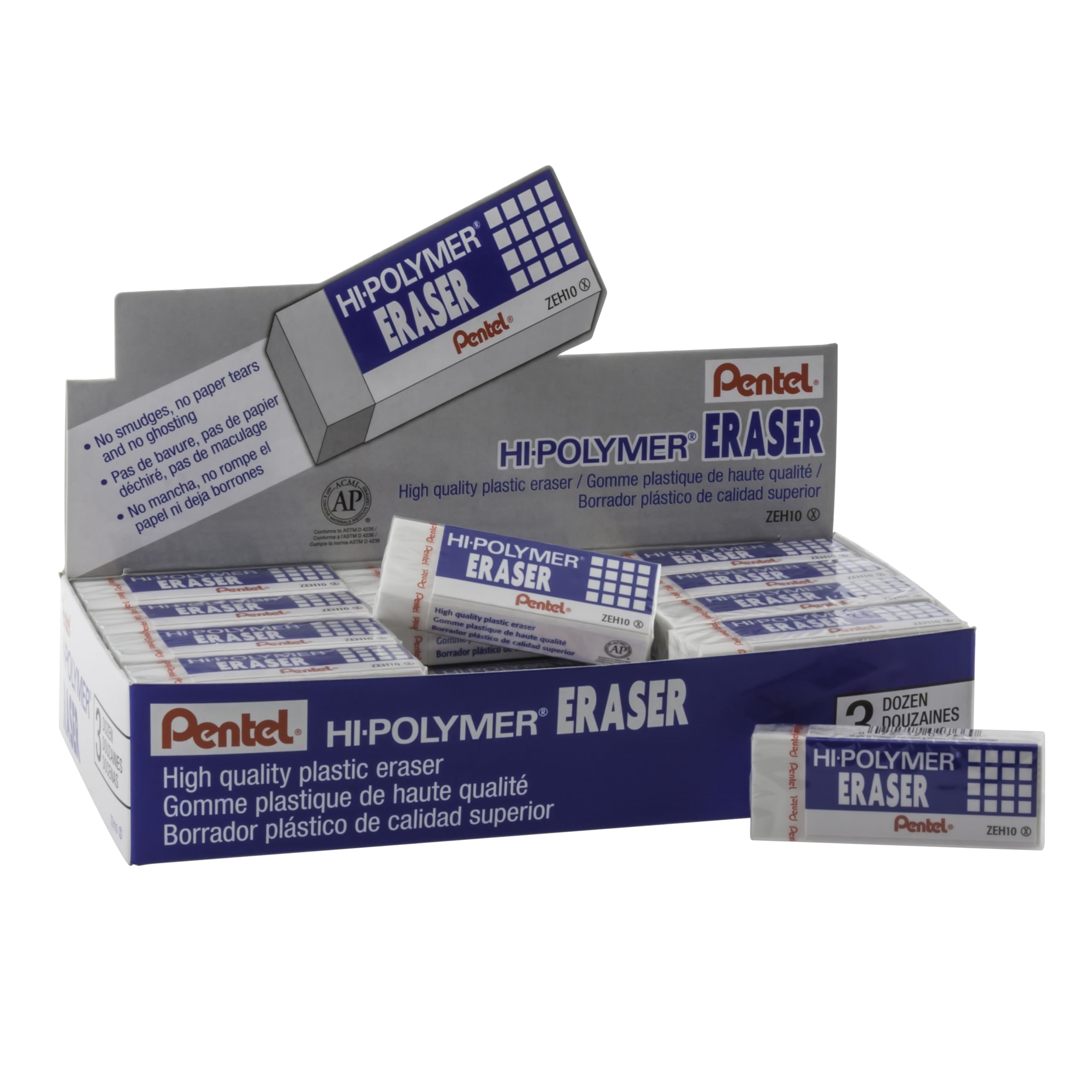 Pentel Hi-Polymer Block Eraser, Large, White, 36 count (ZEH-10) — image 1