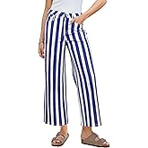 GRAPENT Women Jeans Striped Wide Leg High Waisted Trendy Stretchy Denim Pants Cute Casual Trouser Jeans with Pockets