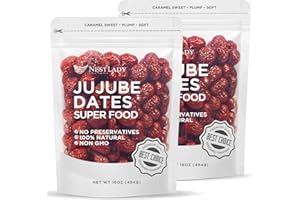 NESTLADY Premium Jujube Date, Red Date (Hong Zao), 100% Natural, Improve sleep, Health Snack, Dried Fruit, Sweet and Chewy Net weight: 454g/1LB (2 Packs, 2LB in Total), Packed in USA