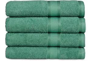 Casa Lino 100% Cotton Economy Bath Towels Set Pack of 4 | Super Absorbent Quick Drying Hotel Quality Towels for Home & Daily Use | Green, 27”x54”