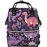 Yaxongx Cartoon Dinosaur Flower Diaper Bag Backpack for Women Large Capacity Nappy Bag Multifunction Waterproof Mummy Backpacks for Mom Dad Essentials Casual Daypack Travel Bags