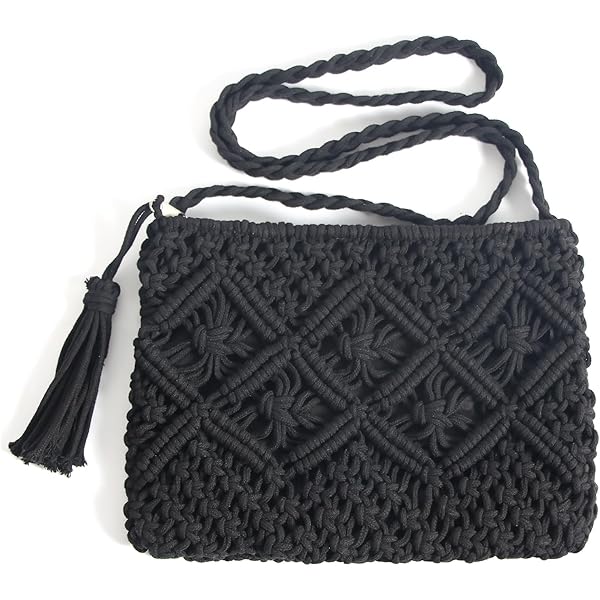 CTM Women's Crochet Crossbody Handbag, Black: Handbags CTM Women's Crochet Crossbody Handbag, Black: Handbags