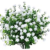 URSTOUD 10PCS Artificial Flowers, Fake Artificial Greenery UV Resistant No Fade Faux Plastic Plants for Wedding Bridle Bouquet Indoor Outdoor Home Garden Kitchen Office Table Vase(White)