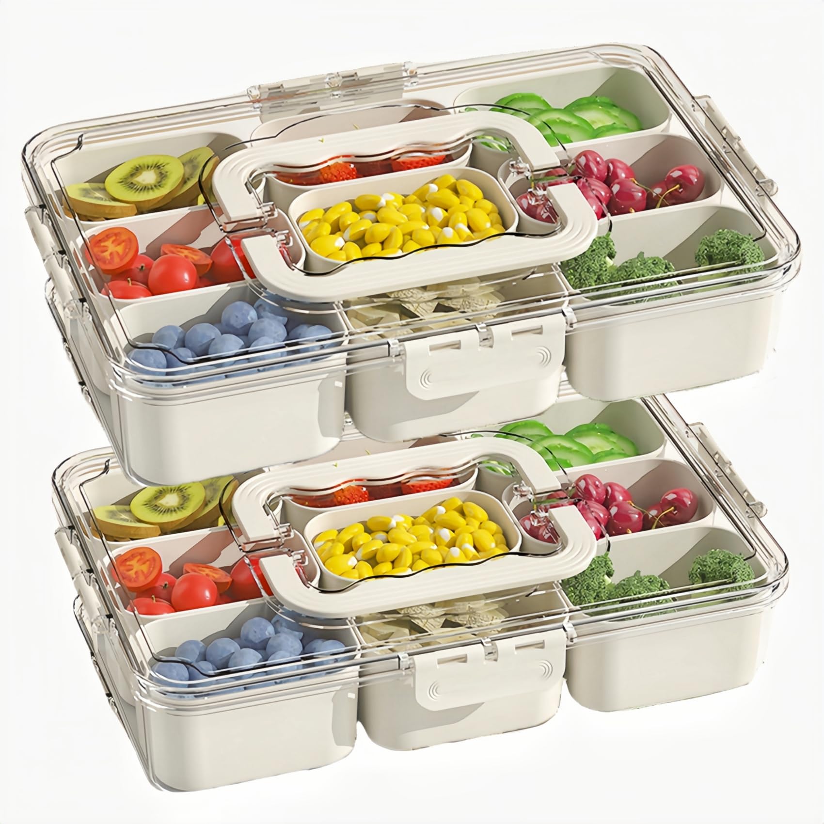Photo 1 of SHUCHNOYE 2 Pack Snackle Box Container 9-Compartment With Lid and Handle -Divided Serving Platters Perfect for Candy, Fruit, and Treats–Portable Snackle Box