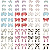 CRAFTYMELODY 63Pcs 9 Styles Assorted Bow Charms Alloy Enamel Flat Bowknot Charms Mixed Color Bow Beads Bowknot Hanging Ornament Bulk for Earring Bracelet Necklace Jewelry Making Supplies