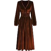 ZAFUL Womens Long Sleeve Velvet Dress 2025 Fall V Neck Holiday Cocktail Party Semi Formal Midi Dresses for Wedding Guest