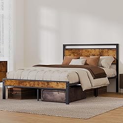 Z-hom Queen Bed Frame with Modern Wood Headboard