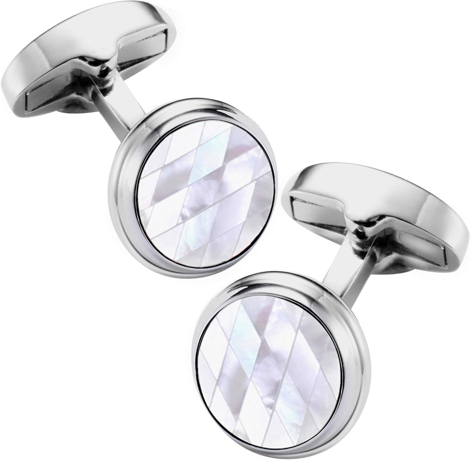 HAWSON Cufflinks for Men with Mother of Pearl Stone, Silver Color Cuff