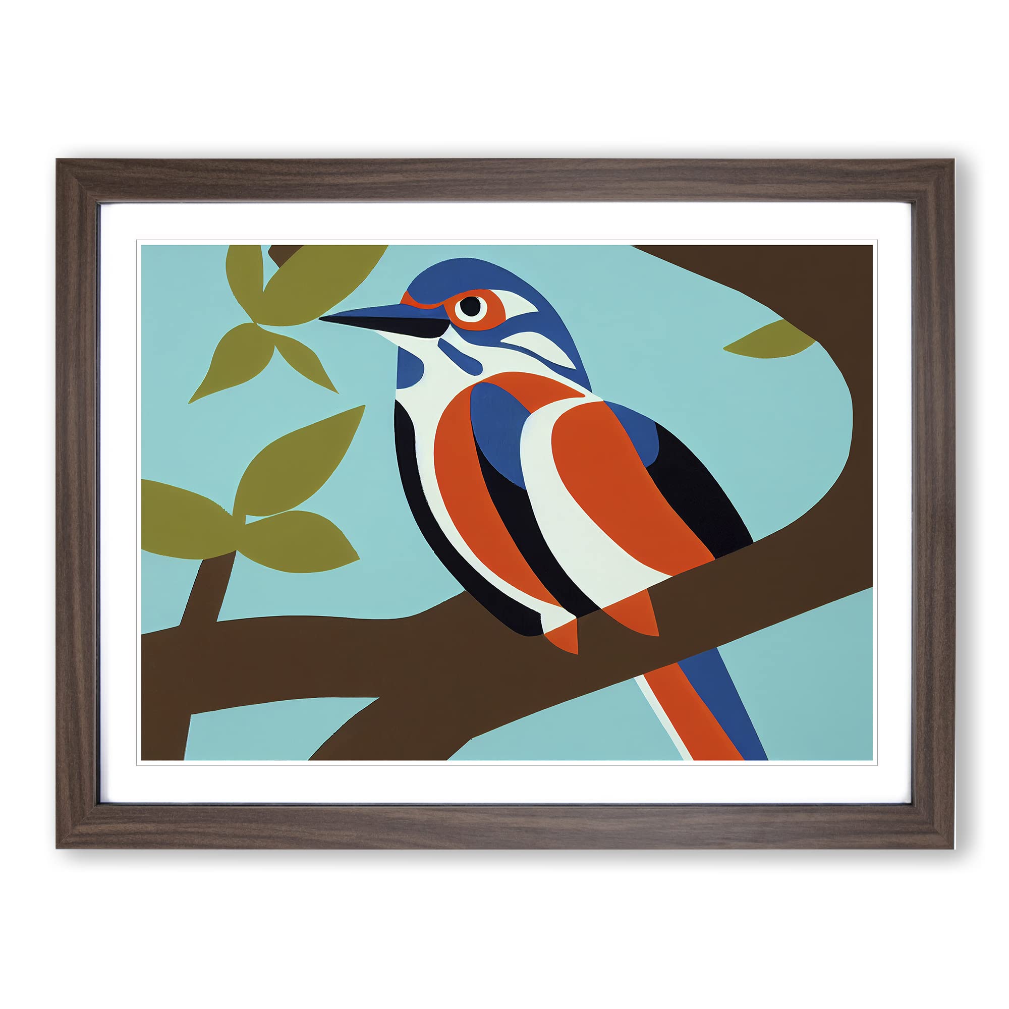 Kingfisher Bird Abstract Vol.2 Framed Print | A4 Walnut Framed Wall Art | Ready to Hang | Abstract Fantasy Picture | Living Room Bedroom Lounge Office