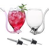 INFTYLE Vampire Wine Glass Set of 2 Cocktail Glass 12oz with Drinking Tube Straw Creative Glass Decanter Cups Mugs for Wine Champagne Juice Home Bar Party Club Glassware Barware Tool