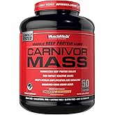 MuscleMeds CARNIVOR Mass Gainer Beef Protein Isolate Shake, 50 Grams Protein, 125 Grams Carbs, 0 Fat, 0 Sugar, Lactose Free, Halal Certified, Chocolate Peanut Butter, 6 Pound