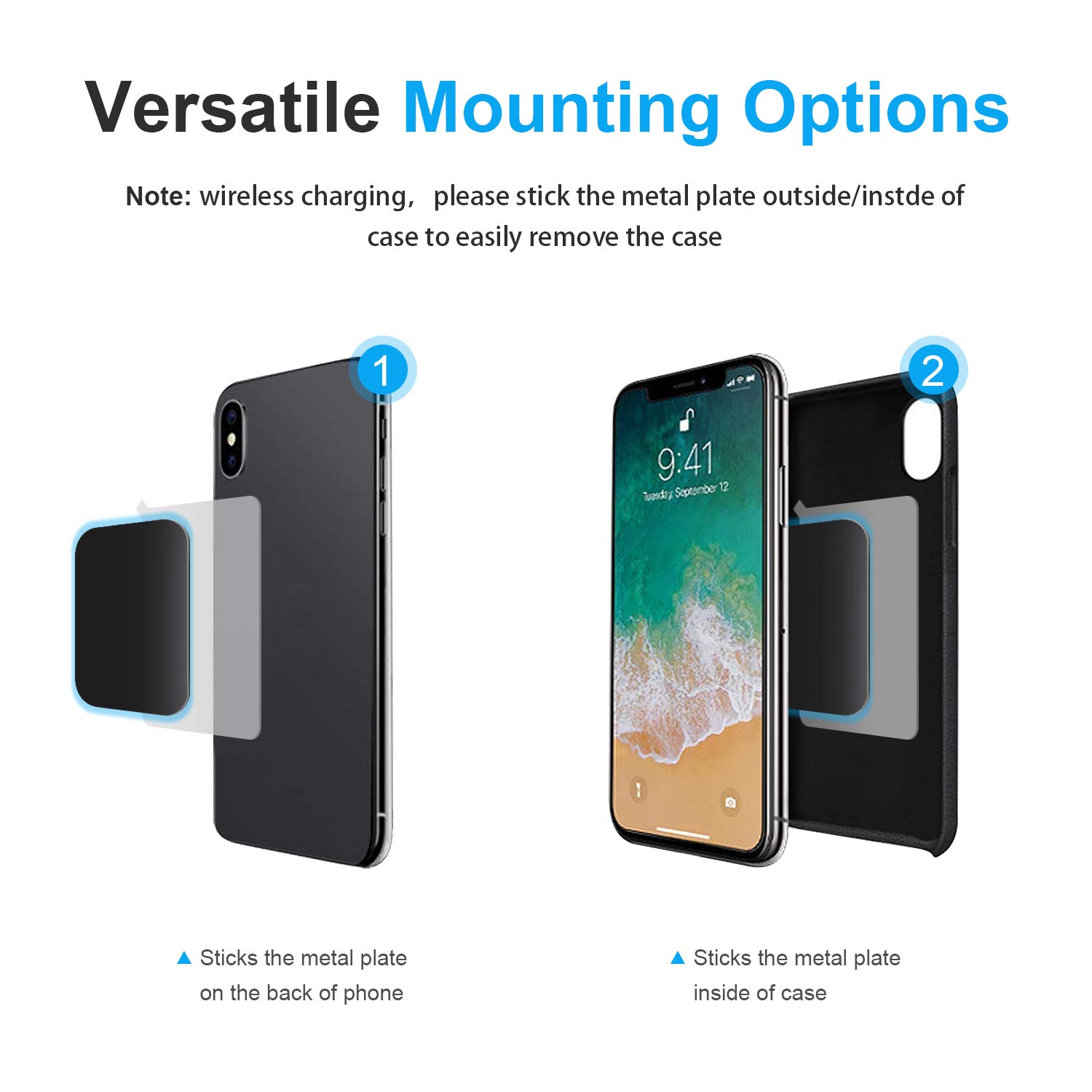 AMIGIK 9 Piezas Láminas Metálicas con Adhesivos Muy Finas para Soporte Movil Coche Magnético, Reemplazo de Placas de Metal Soporte iman movil Coche (9 Rectángulos)