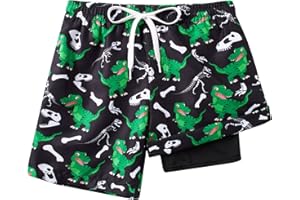 Cozople 4-10T Boys Swim Trunks with Compression Liner Beach Quick Dry Bathing Suit Boxer Brief Lined Swim Shorts Swimwear
