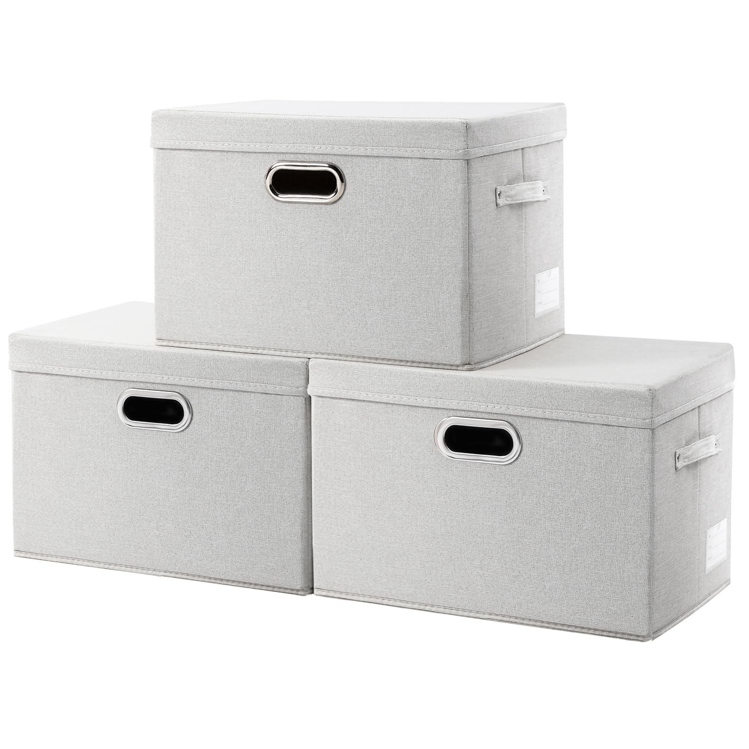 Photo 1 of PRANDOM Collapsible Storage Bin with Lid [3-Pack] Fabric Foldable Storage Box Organizer Container Basket Cube with Cover for Home Bedroom Closet Office Beige(15.3x10x9.7)