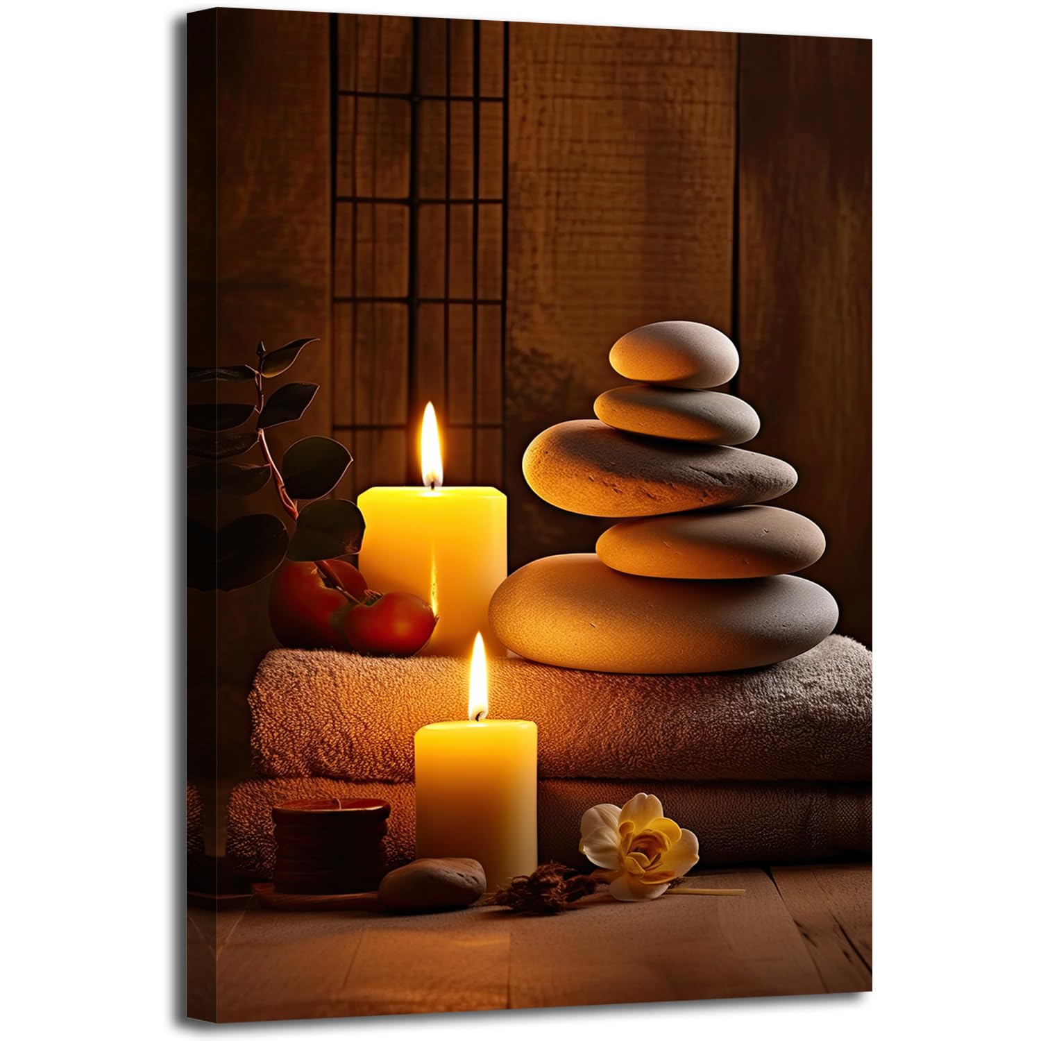 Zen Spa Wall Art Meditation Room Wall Decor Massage Stones with Atmospheric Candles Relax/Calm Canvas Print Artwork for Living Room, Bedroom, Bathroom Decor-12"X18"