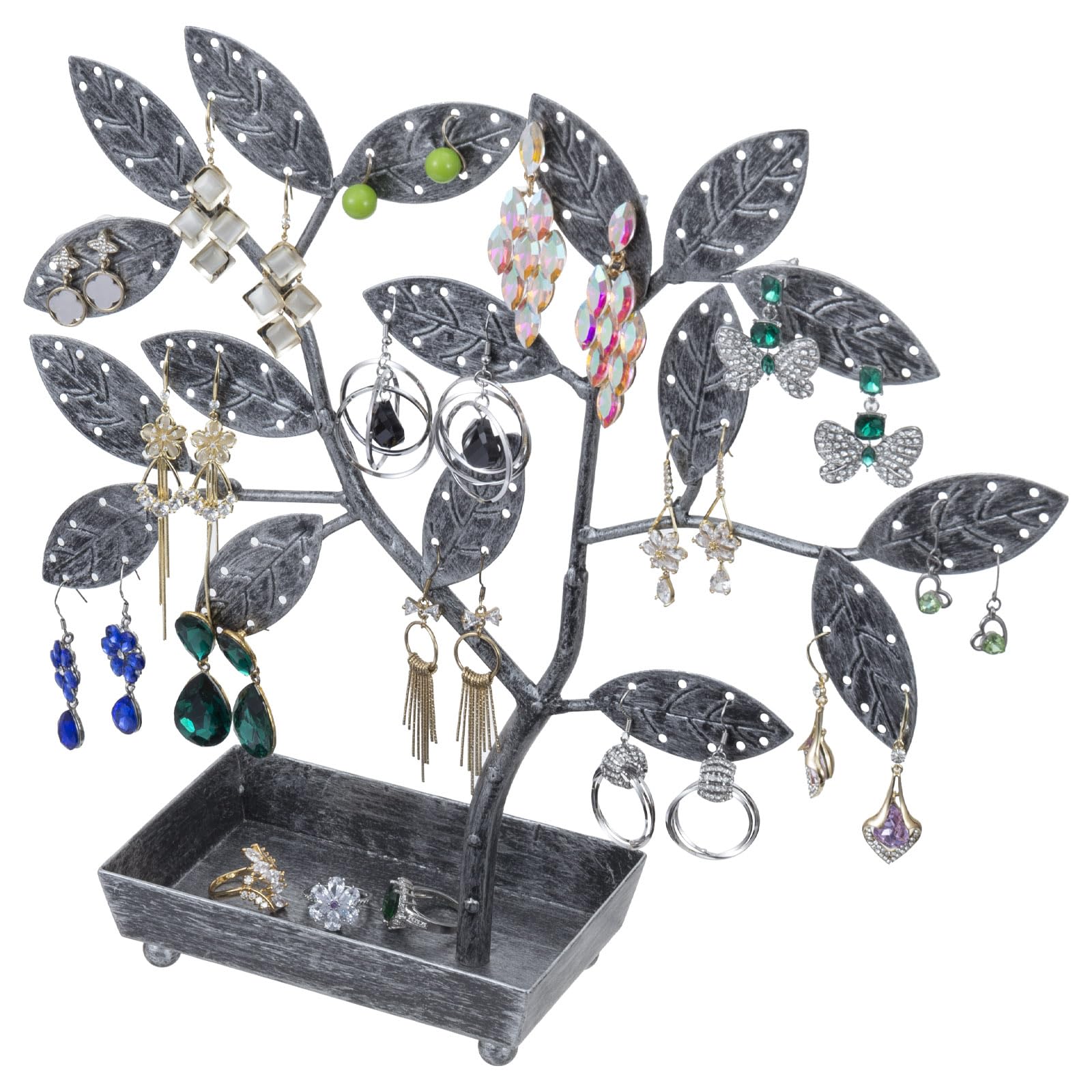 Photo 1 of Jewelry Tree w/Bird Nest 48 pair Earrings Holder, Bracelets/Necklace Organizer Stand (Silver Metal)