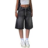 LovelyWholesale Baggy Jorts Bermuda Shorts for Women Knee Length Low Rise Denim Jean Shorts
