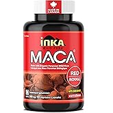 InkaMaca Organic Red Maca Capsules, 800 mg, Gelatinized Red Maca Root Pills for Women, Non-GMO, Vegan, Free of Gluten, Dairy