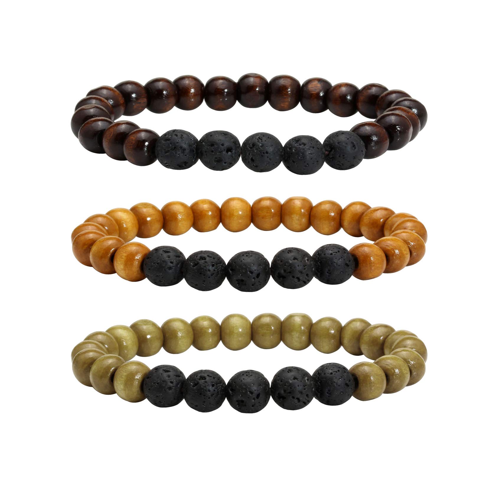 MILAKOO 3 PCS Mens Womens Wood Necklace Chain Bracelets 108 Buddhist Wood Prayer Beads Link Wrist