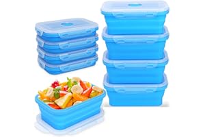 Set of 8 Silicone Collapsible Bowls for Camping with Vent Lids 17 oz Silicone Storage Containers for Food Meal Preparation Sq
