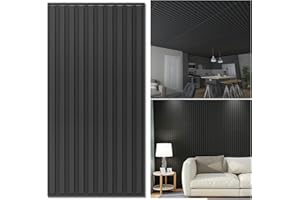 Art3d 12 Pack 2ft x 4ft Drop Ceiling Tiles in Black, Slat Design 3D Wall Panels for Interior Wall Decor 24in x 48in