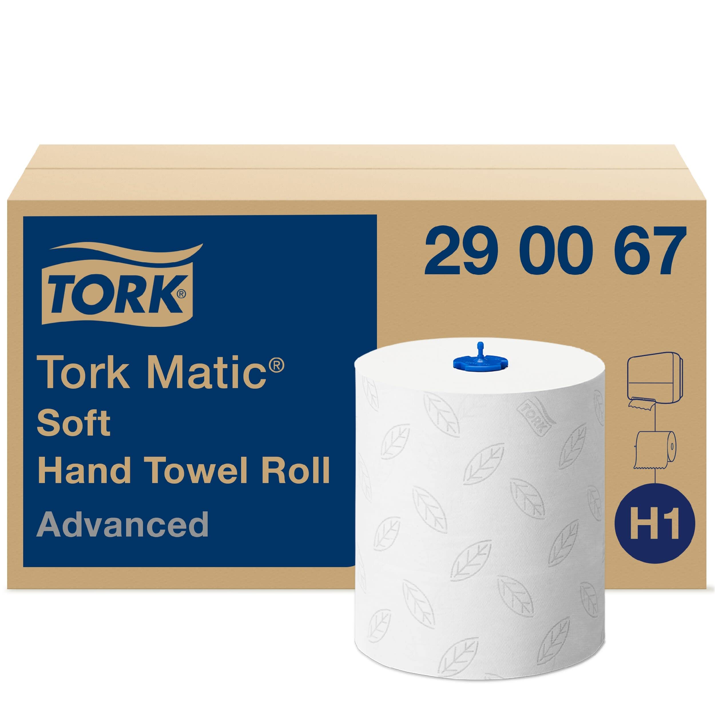 Tork Matic Rollenhandtuch Advanced 290067 - H1 Papierhandtücher für Rollenhandtuchspender, weich, reißfest, 2-lagig, weiß, mit Blatt-Prägung in Grau, 1 karton = 6 rollen