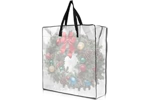 RAINFLOW Christmas Wreath Storage Container - Clear Moving Bags Heavy Duty With Zipper for Wreaths Clothes Gift Pillow Toy Plastic Storage Bag Supplies College Dorm Under Bed Storage(24 inch)