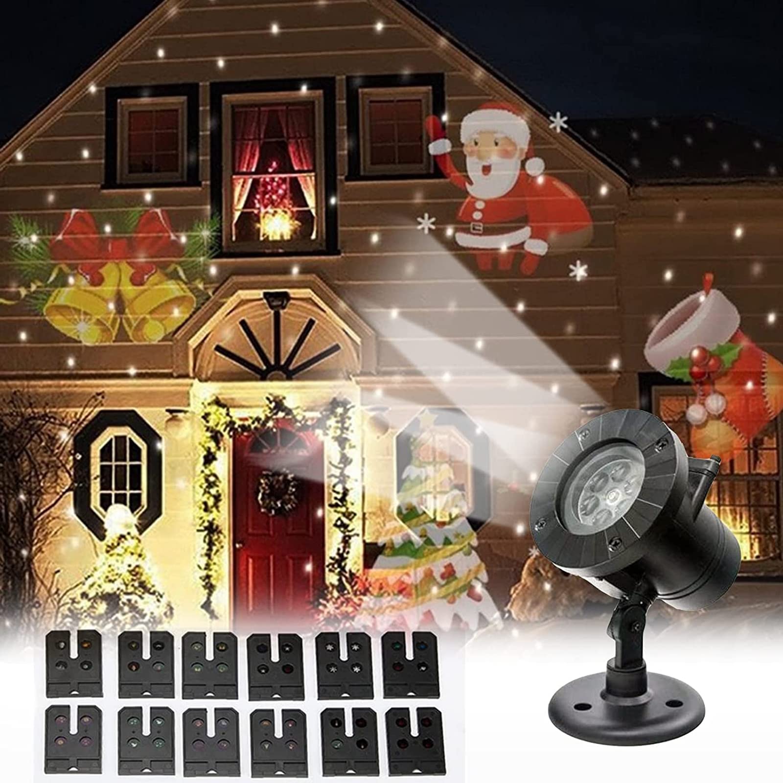 MHGLOVES Snowflake Christmas Projector Lights, Waterproof and 180° Adjustment Led Landscape Lamp, 12 Replaceable Lens Projection Decorative Christmas Lights for Xmas Party Garden