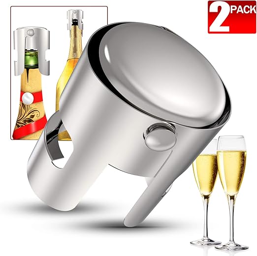 Champagne Bottle Stopper, 2 Pack Stainless Steel Sealed Sparkling