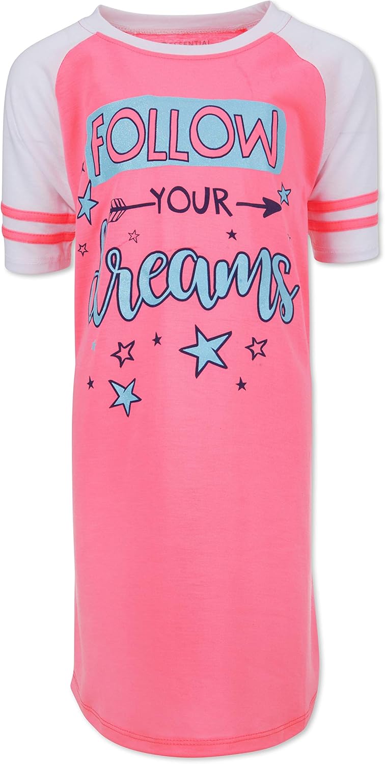 3 Pack: Girls Colorful Printed Nightgown Sleep Shirt Sleepwear Pajama Dress (14, Short Sleeve / Set D): Clothing