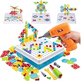 STEM Drill &amp; Build Kit for Kids Ages 3-8 | Electric Toy Drill with 193+ Pieces (Screws, Nuts, Rainbow Fasteners) | Creative Design Construction Toys for Boys Girls | Gift for Birthdays, Christmas