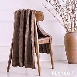RECYCO Cable Knit Brown Throw Blanket Twin Size for
