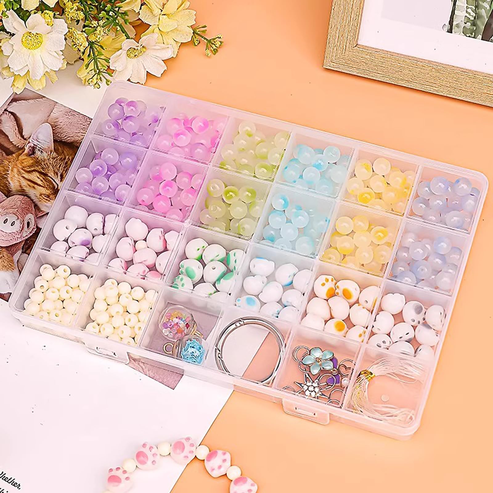 Photo 1 of 24 Grids Clear Jewelry Box, Plastic Jewelry Organizer Earring Storage Organizer Display Case Craft Storage Container