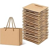 Fainne 24 Pcs Brown Mini Gift Bags with Handle Kraft Gift Card Bags Bulk Extra Small Paper Party Favor Boxes Tiny for Christmas Wedding Baby Shower Birthday Wrapping Supplies, 4.7 x 3.9 x 2.3 Inch
