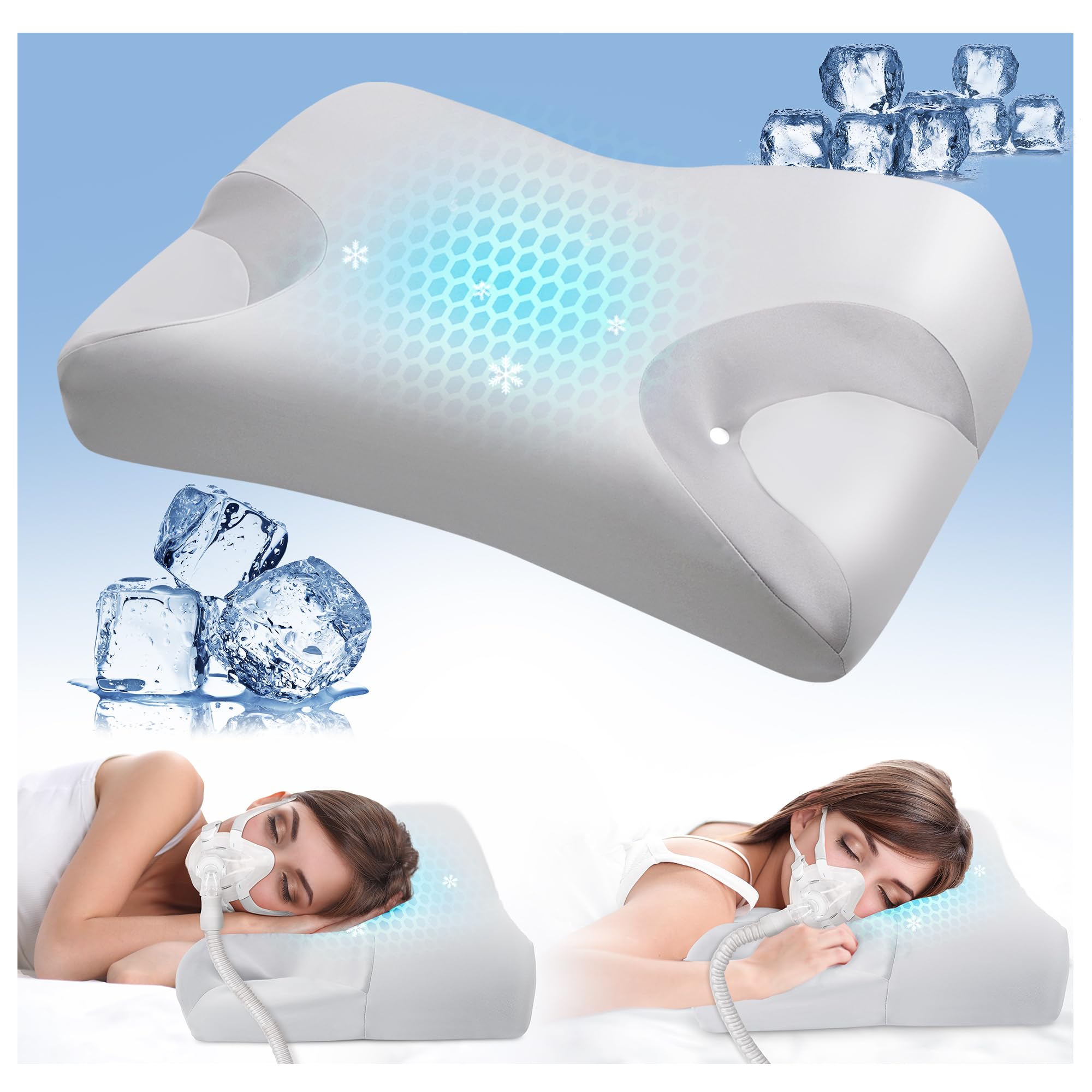 View 1 of CPAP Pillow for Side Sleeping Relief Neck Shoulder Pain: Neck Support Pillow Reduce Air Leak/Mask Pressure-Memory Foam Pillow with Cooling Pillowcase for Side Back Stomach Sleepers for a Better Sleep