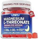 90 Count | Magnesium L-Threonate Gummies 2000mg, Magnesium Threonate Supplement for Adults & Kids, Support Cognition, Restful Sleep & Muscle Health, Sugar Free, Vegan, Non-GMO, Raspberry Flavor