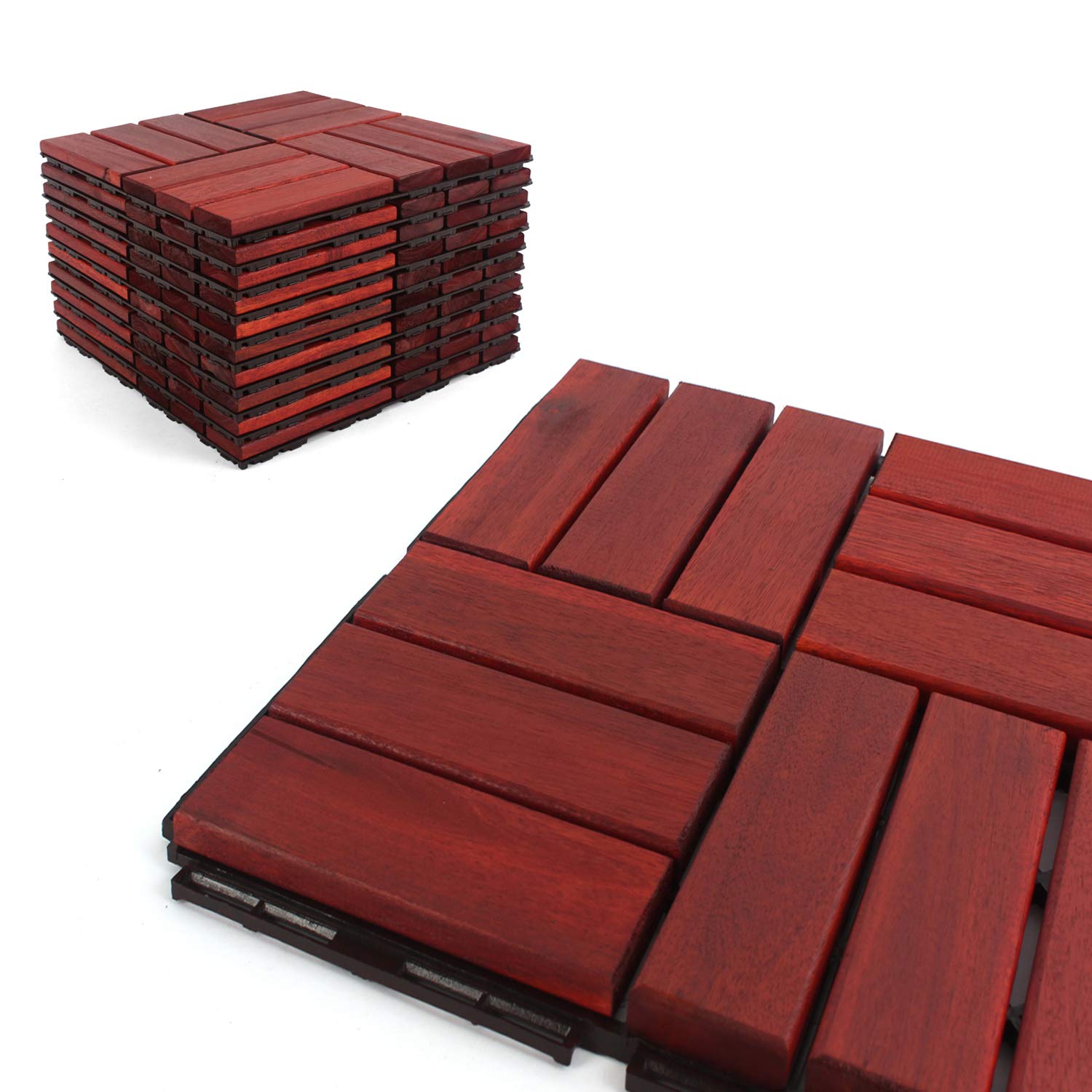 Deck Tiles Patio Pavers Acacia Wood Outdoor Flooring Interlocking Patio Tiles 12 X12 10 Pack Clay Finish Checker Pattern Decking