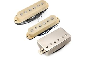 Musiclily Pro ST-60SE Alnico 5 Staggered Single Coil Pickups and Covered Humbucker ST-HSS Neck Middle Bridge Pickups Set for Strat Style Electric Guitar, Cream