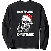 Funny Skull Santa Hat Merry Fuckin Christmas Pajama Sweatshirt